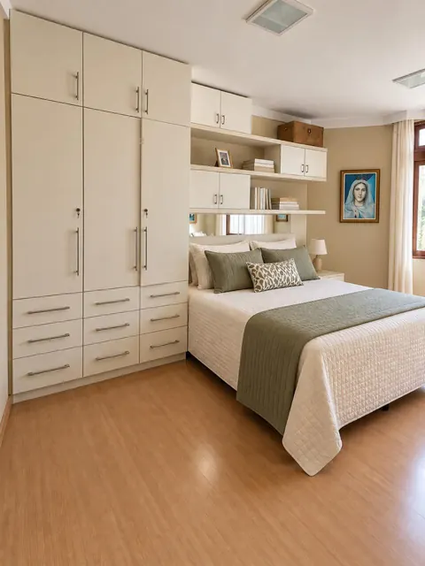 Quarto de casal com armários embutidos